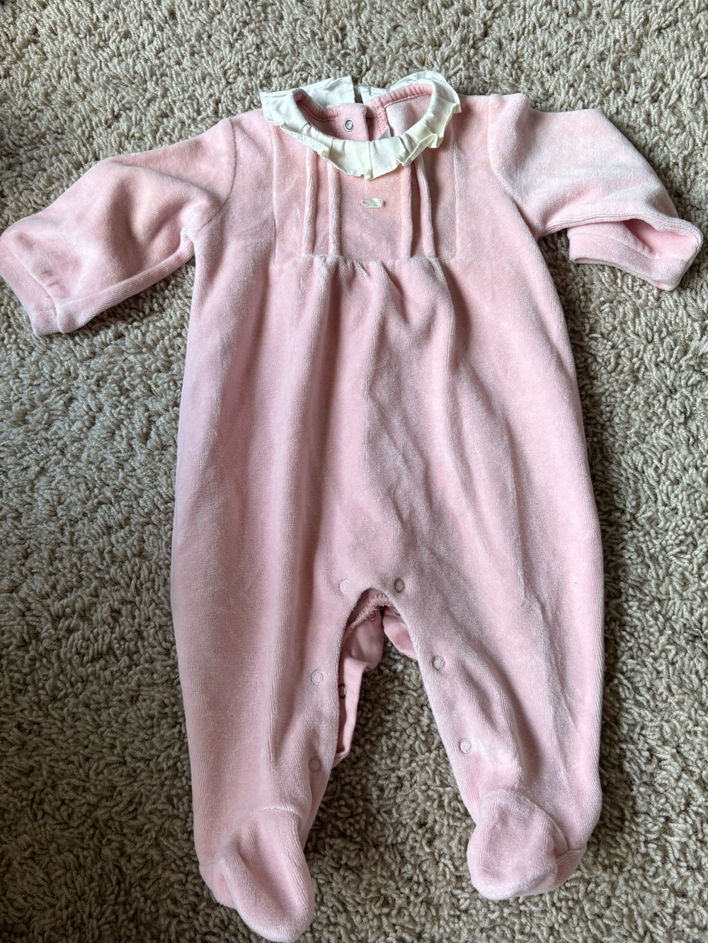 Pink Baby One-Piece Footed Romper with Ruffle Collar